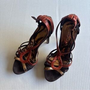 ALDO Red Brown and Gold Strappy High Heel Sandals